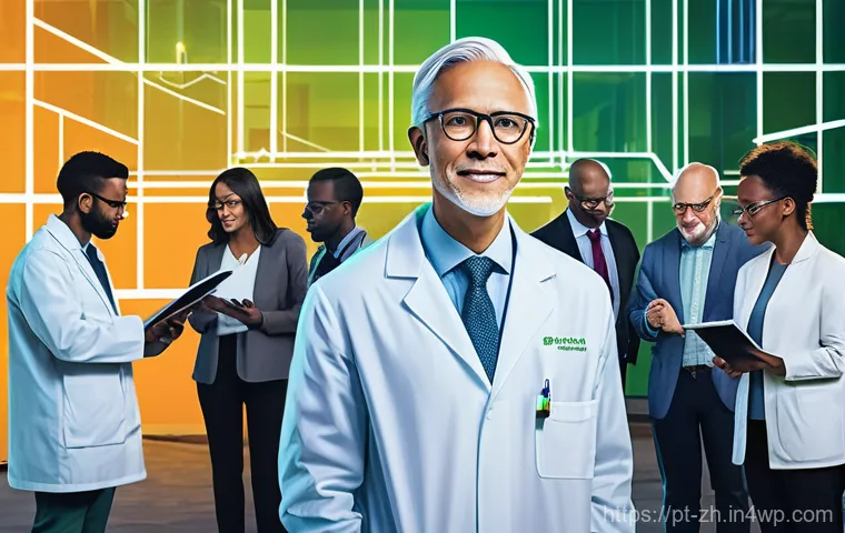 간학문적 연구의 시스템적 접근 - **Prompt:** A vibrant, dynamic illustration depicting a diverse group of adult professionals – inclu...