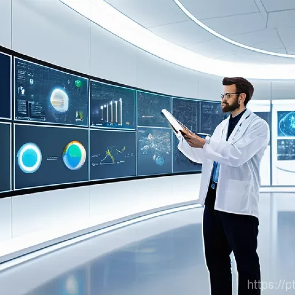 간학문적 연구와 기술 융합 - **Prompt 1: Interdisciplinary Research Hub**
    "A vibrant, wide-angle shot of a futuristic researc...