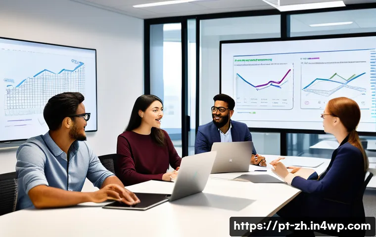 간학문적 연구의 실행 가능성 평가 - A diverse interdisciplinary research team in a modern office, engaged in a lively discussion around ...